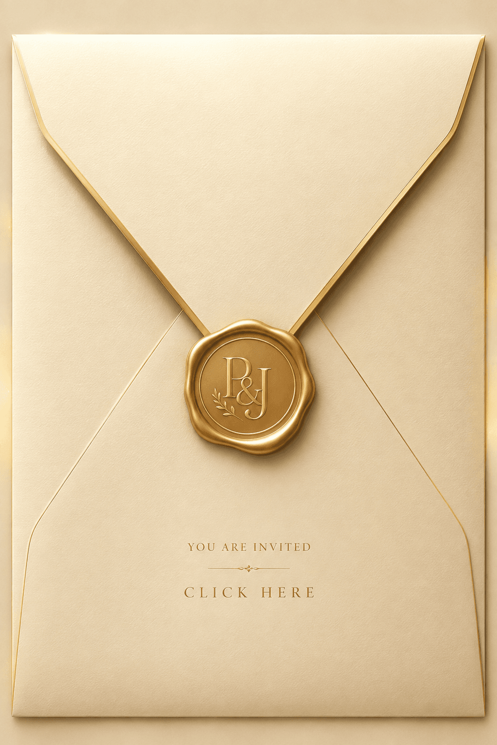 Ivory and gold wedding envelope with Paul and Jozzy monogram
